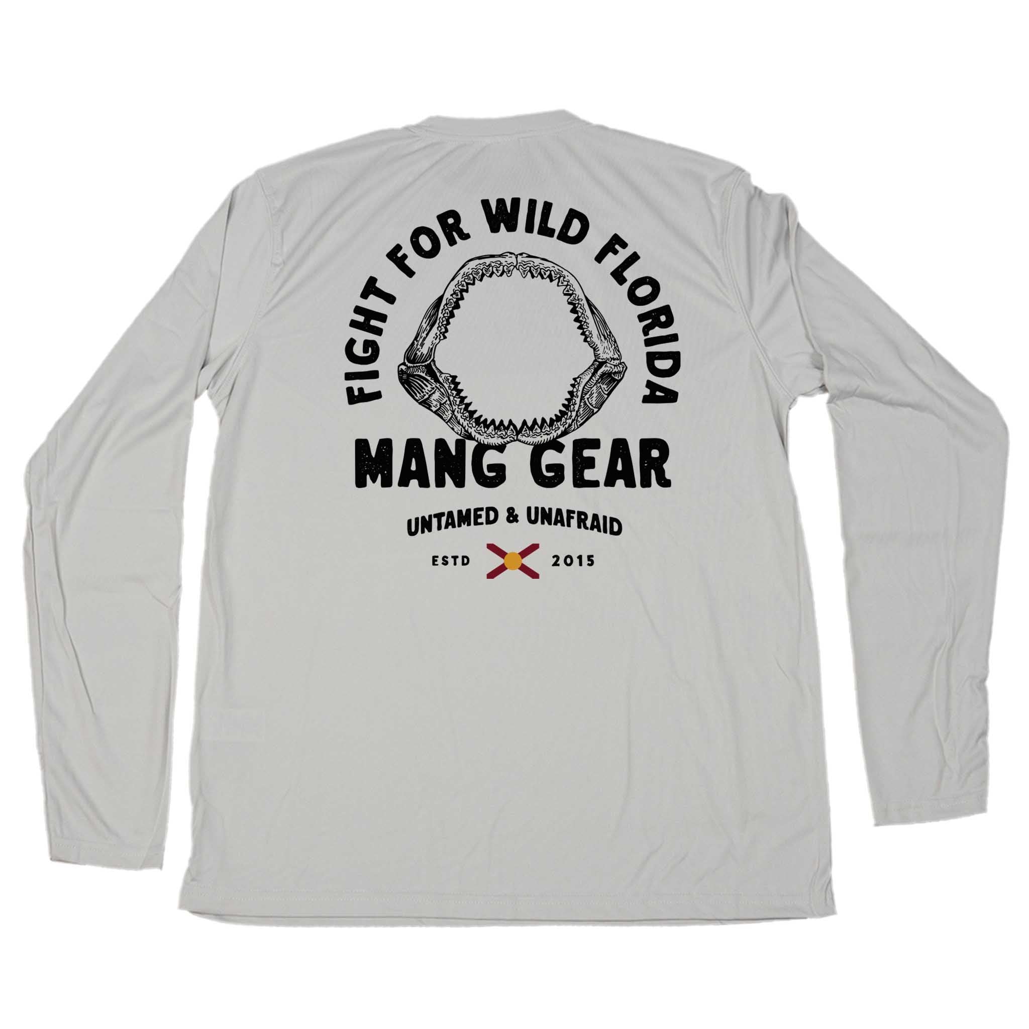 MANG Fight For Wild Florida Shark Jaws - LS - XS-Pearl Gray