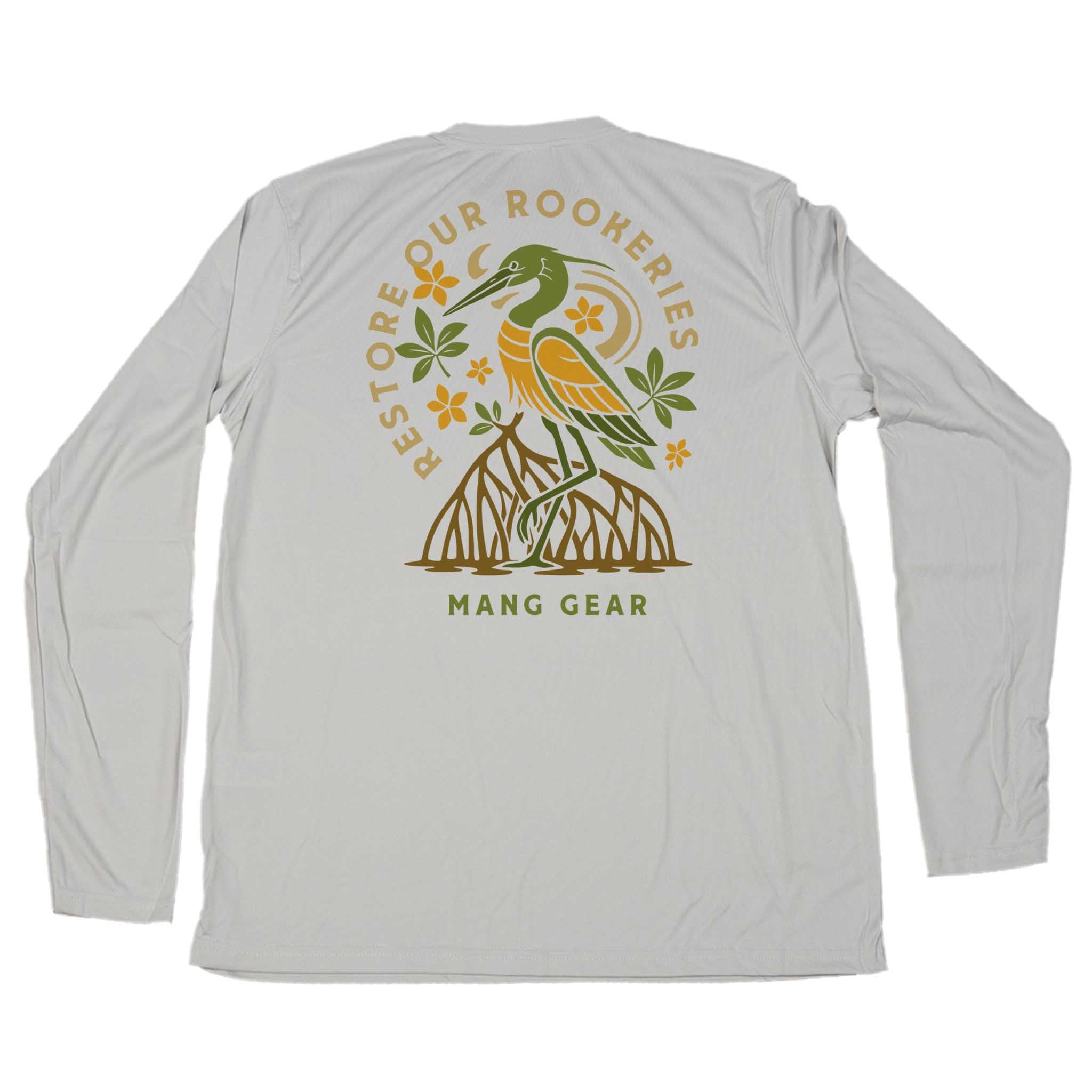 MANG Restore Our Rookeries Heron - LS - XS-Pearl Gray