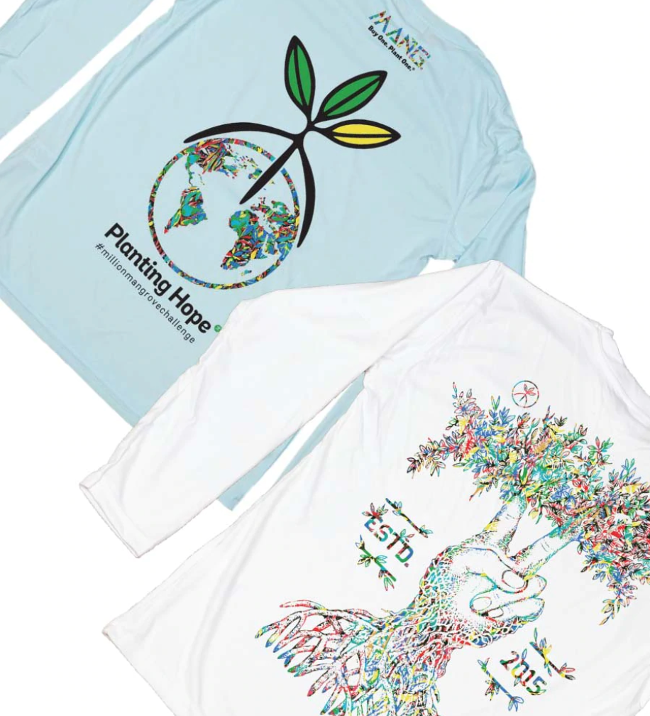 Planting Hope Collection Designs on the back of longsleeve performance shirts