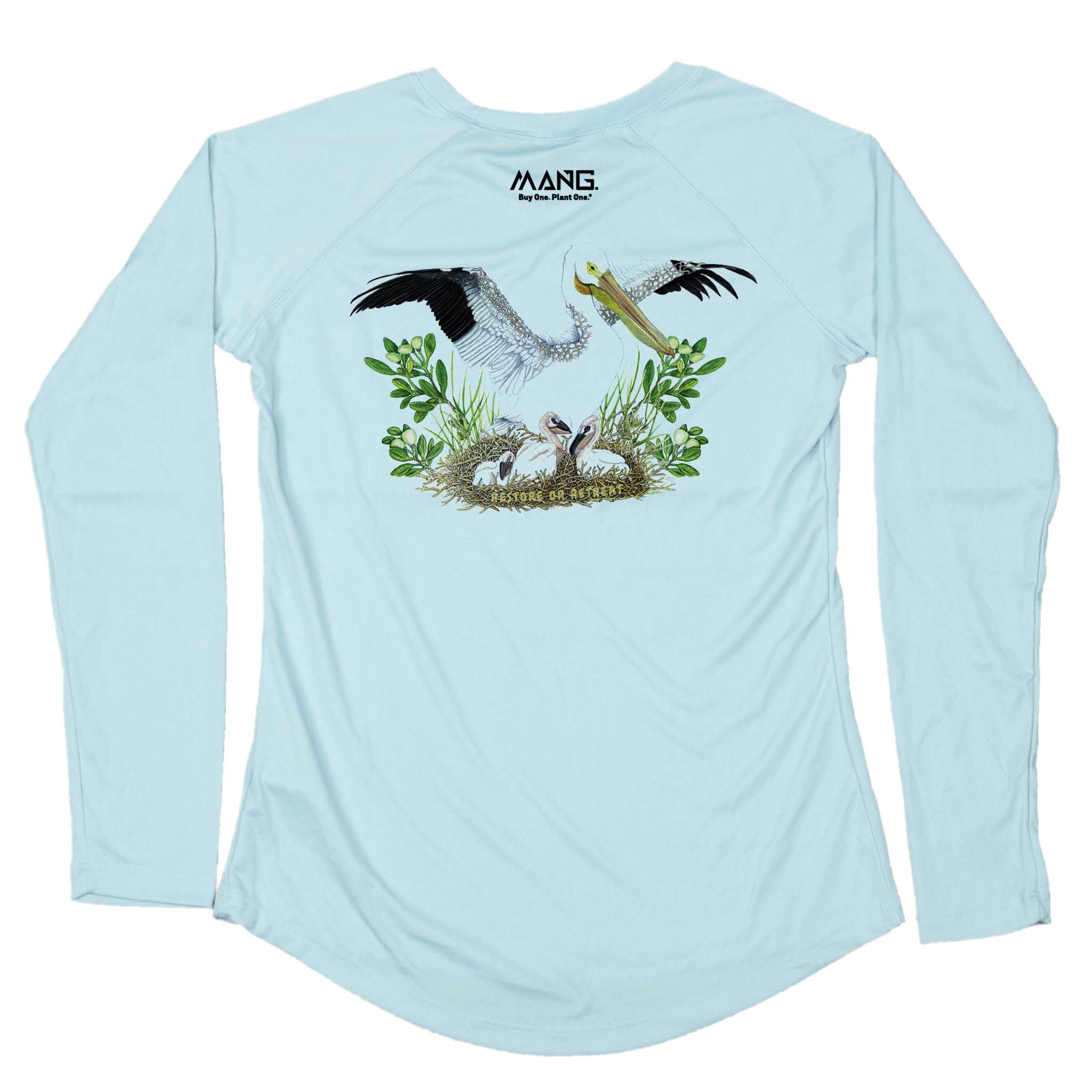 Women's White Pelican Long Sleeve UPF 50 Sun Shirt | MANG Gear