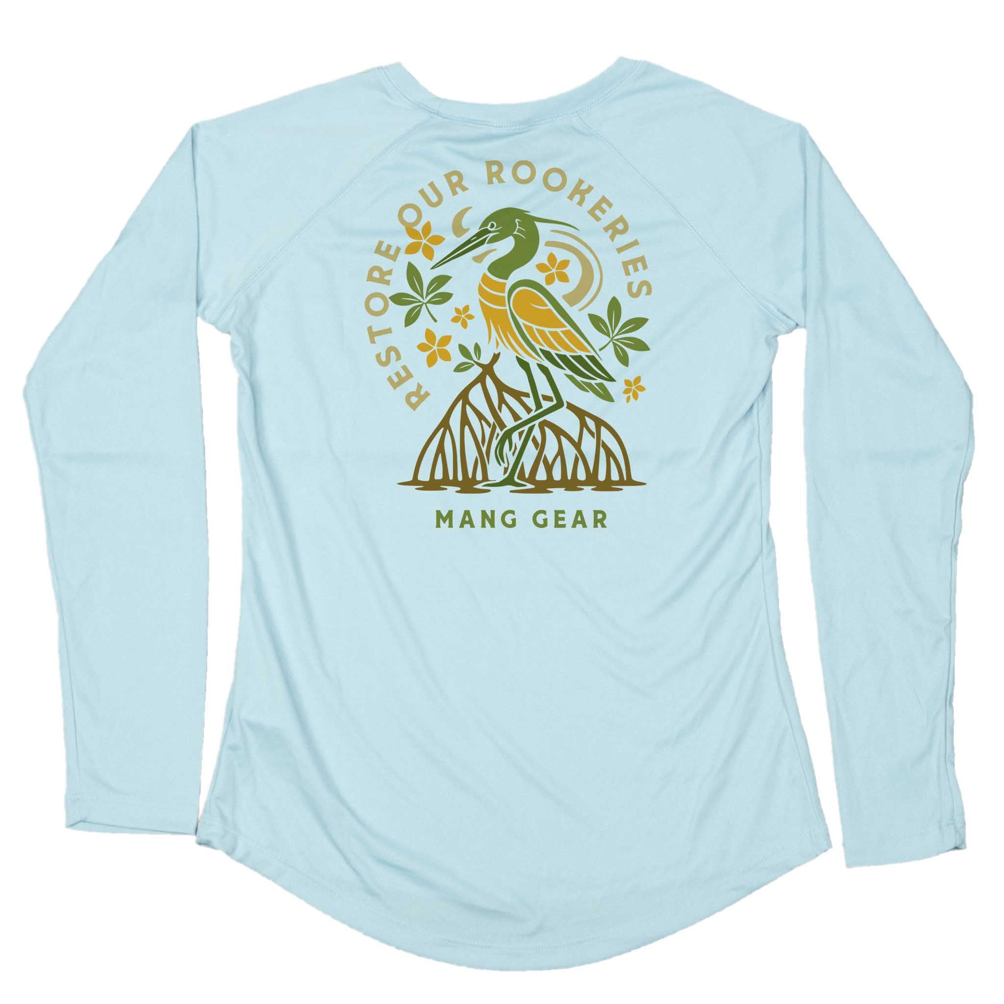MANG Restore Our Rookeries Heron - Women's - LS - XS-Arctic Blue