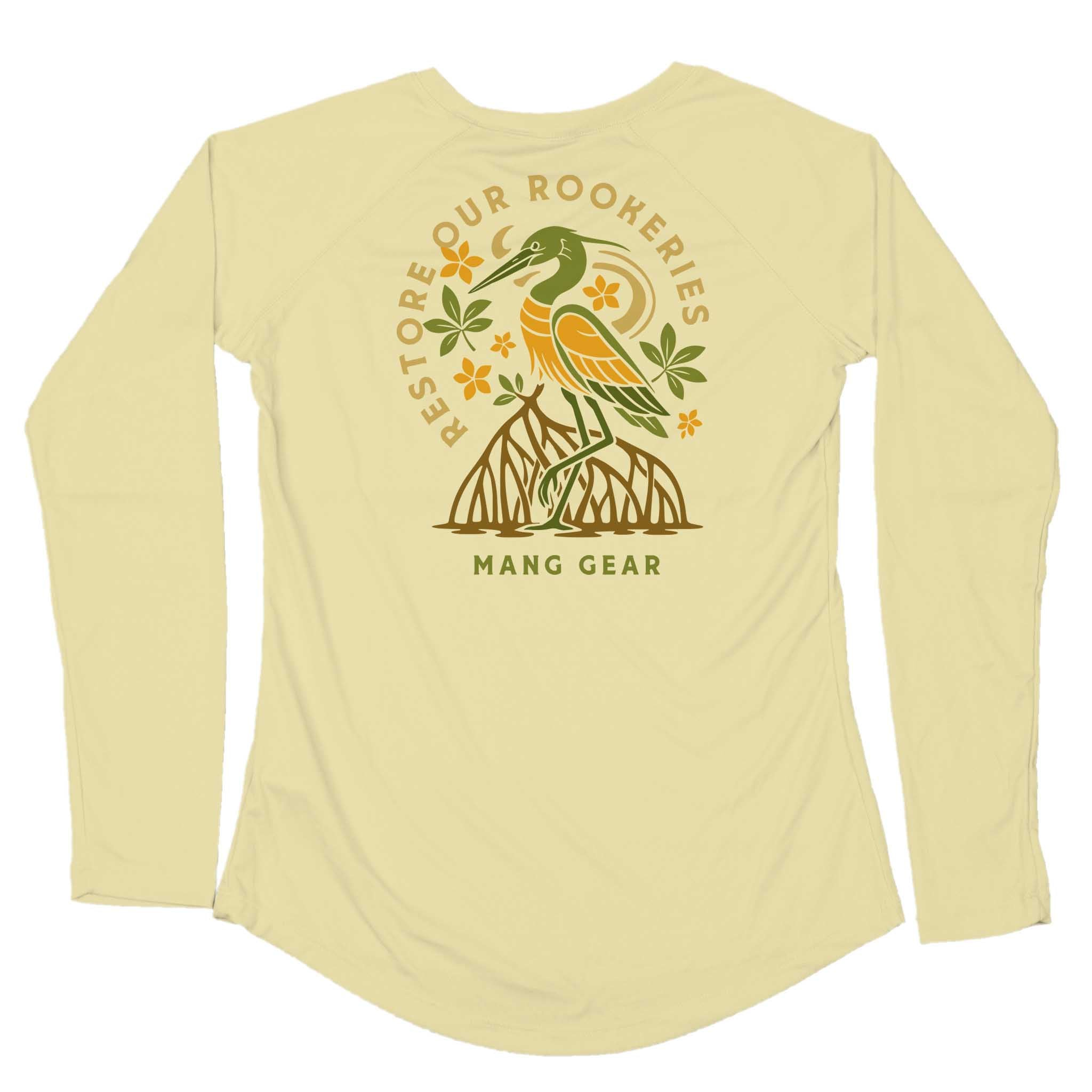 MANG Restore Our Rookeries Heron - Women's - LS - XS-Sunshine Yellow